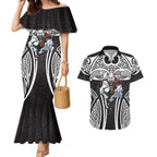 South Sydney Rabbitohs Rugby Couples Matching Mermaid Dress and Hawaiian Shirt Polynesian Tribal Rabbit Warrior Black White Pattern