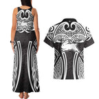 South Sydney Rabbitohs Rugby Couples Matching Tank Maxi Dress and Hawaiian Shirt Polynesian Tribal Rabbit Warrior Black White Pattern