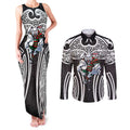 South Sydney Rabbitohs Rugby Couples Matching Tank Maxi Dress and Long Sleeve Button Shirt Polynesian Tribal Rabbit Warrior Black White Pattern