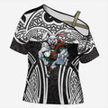 South Sydney Rabbitohs Rugby Cross Shoulder Shirt Polynesian Tribal Rabbit Warrior Black White Pattern