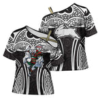 South Sydney Rabbitohs Rugby Cross Shoulder Shirt Polynesian Tribal Rabbit Warrior Black White Pattern