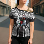 South Sydney Rabbitohs Rugby Cross Shoulder Shirt Polynesian Tribal Rabbit Warrior Black White Pattern