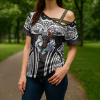 South Sydney Rabbitohs Rugby Cross Shoulder Shirt Polynesian Tribal Rabbit Warrior Black White Pattern