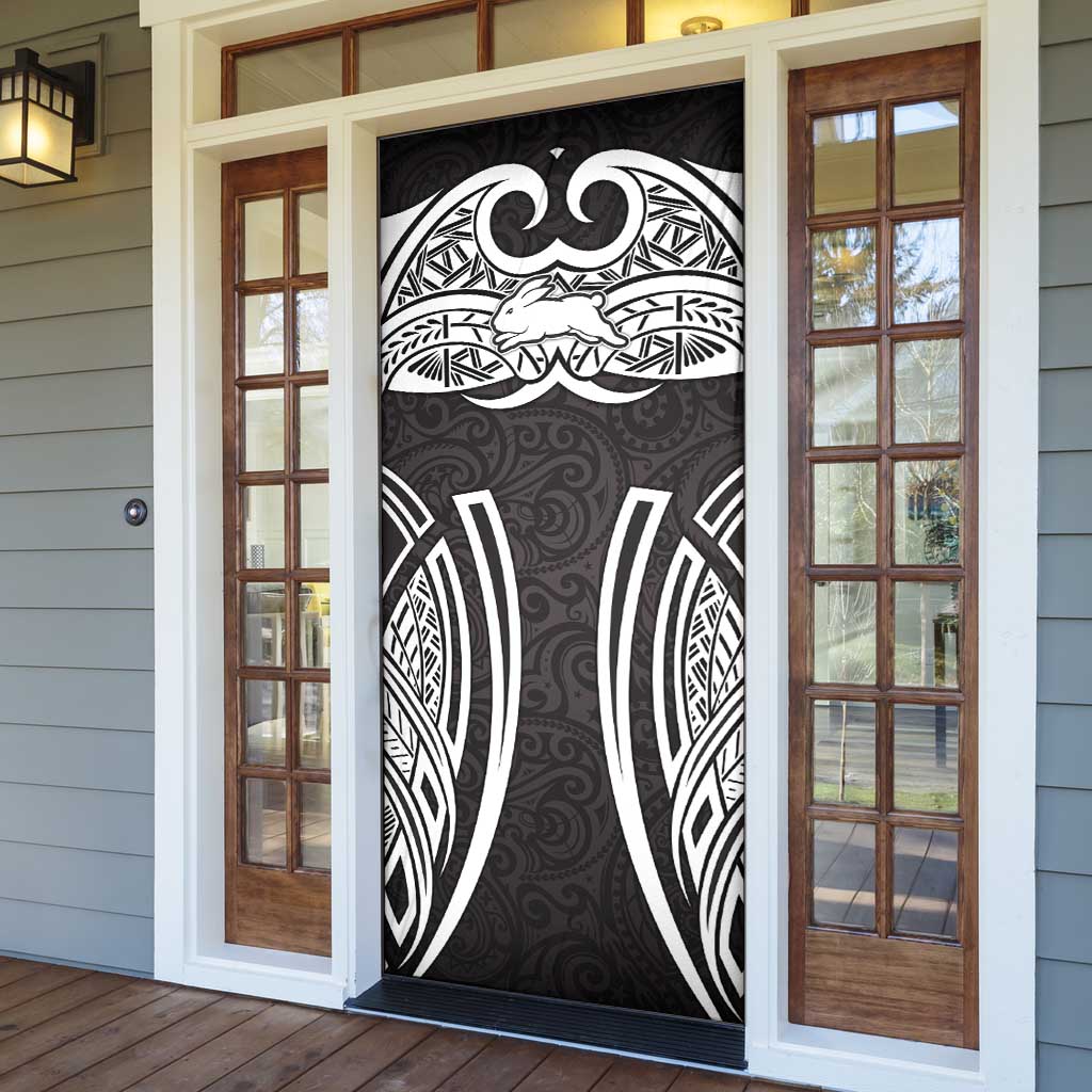 South Sydney Rabbitohs Rugby Door Cover Polynesian Tribal Rabbit Warrior Black White Pattern