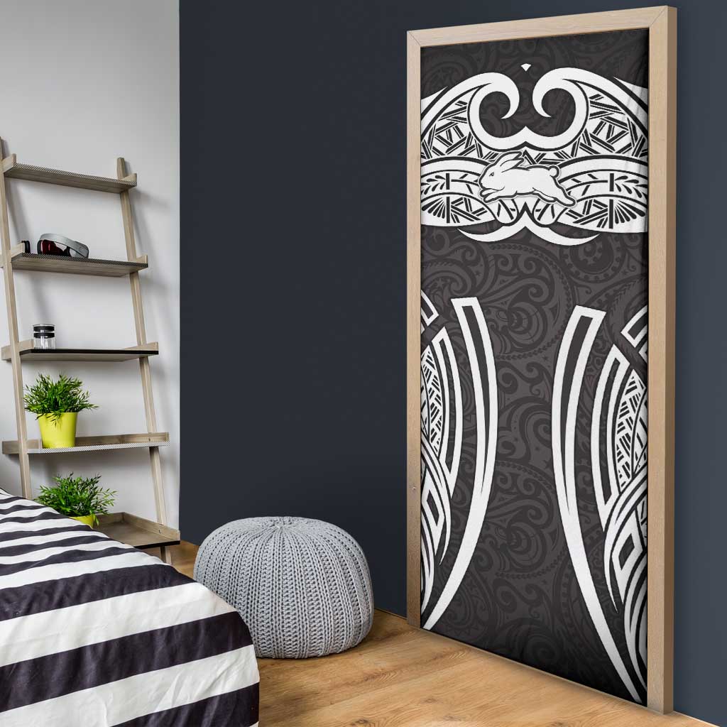 South Sydney Rabbitohs Rugby Door Cover Polynesian Tribal Rabbit Warrior Black White Pattern