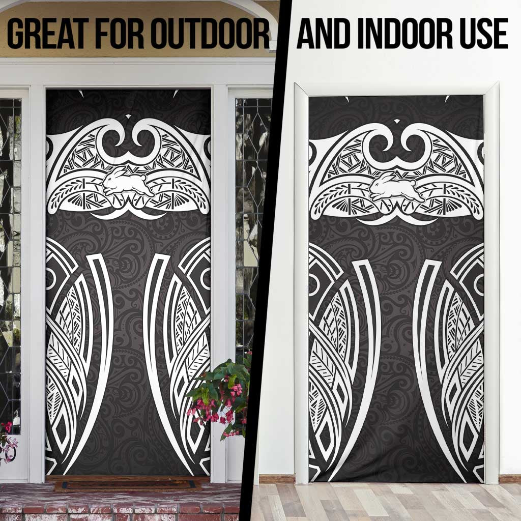 South Sydney Rabbitohs Rugby Door Cover Polynesian Tribal Rabbit Warrior Black White Pattern