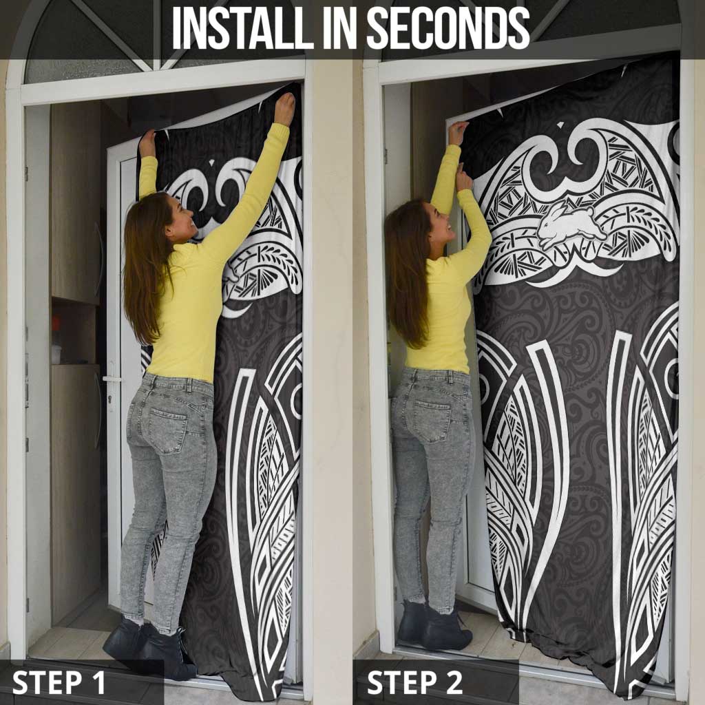 South Sydney Rabbitohs Rugby Door Cover Polynesian Tribal Rabbit Warrior Black White Pattern