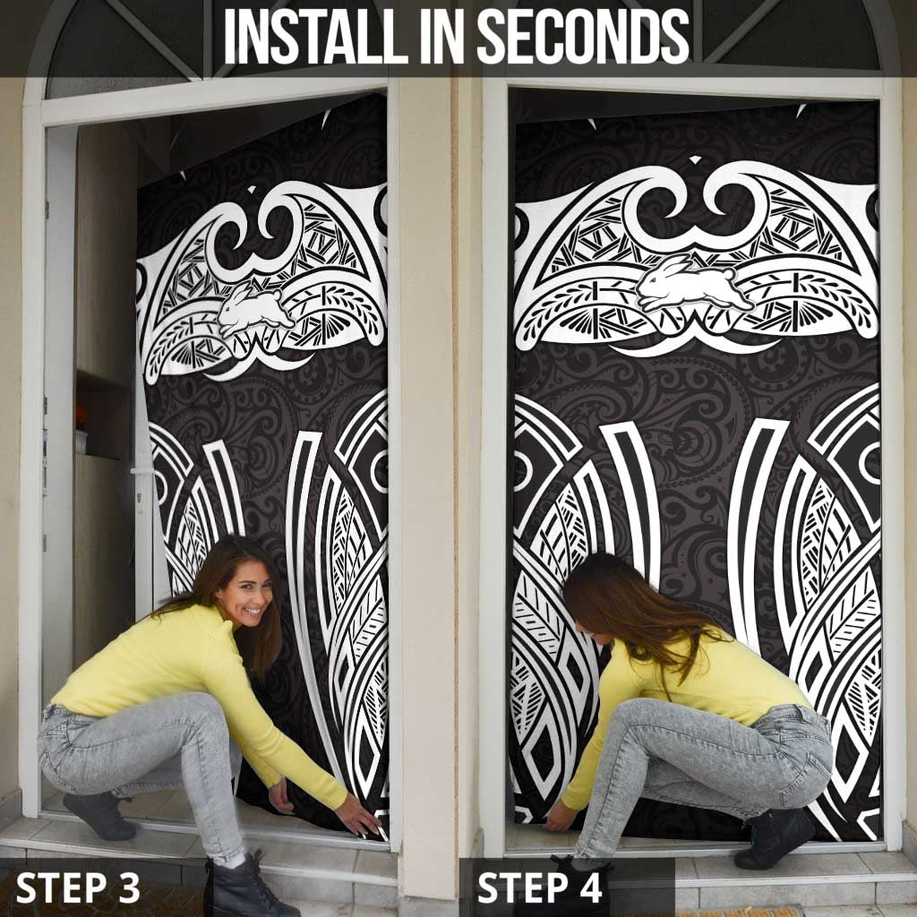 South Sydney Rabbitohs Rugby Door Cover Polynesian Tribal Rabbit Warrior Black White Pattern