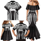 South Sydney Rabbitohs Rugby Family Matching Mermaid Dress and Hawaiian Shirt Polynesian Tribal Rabbit Warrior Black White Pattern