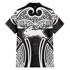 South Sydney Rabbitohs Rugby Family Matching Mermaid Dress and Hawaiian Shirt Polynesian Tribal Rabbit Warrior Black White Pattern