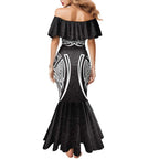 South Sydney Rabbitohs Rugby Family Matching Mermaid Dress and Hawaiian Shirt Polynesian Tribal Rabbit Warrior Black White Pattern
