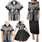 South Sydney Rabbitohs Rugby Family Matching Puletasi and Hawaiian Shirt Polynesian Tribal Rabbit Warrior Black White Pattern