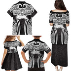South Sydney Rabbitohs Rugby Family Matching Puletasi and Hawaiian Shirt Polynesian Tribal Rabbit Warrior Black White Pattern