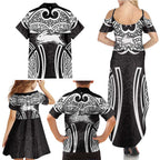 South Sydney Rabbitohs Rugby Family Matching Summer Maxi Dress and Hawaiian Shirt Polynesian Tribal Rabbit Warrior Black White Pattern