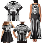 South Sydney Rabbitohs Rugby Family Matching Tank Maxi Dress and Hawaiian Shirt Polynesian Tribal Rabbit Warrior Black White Pattern