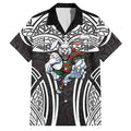 South Sydney Rabbitohs Rugby Family Matching Tank Maxi Dress and Hawaiian Shirt Polynesian Tribal Rabbit Warrior Black White Pattern