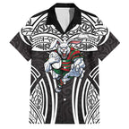 South Sydney Rabbitohs Rugby Family Matching Tank Maxi Dress and Hawaiian Shirt Polynesian Tribal Rabbit Warrior Black White Pattern