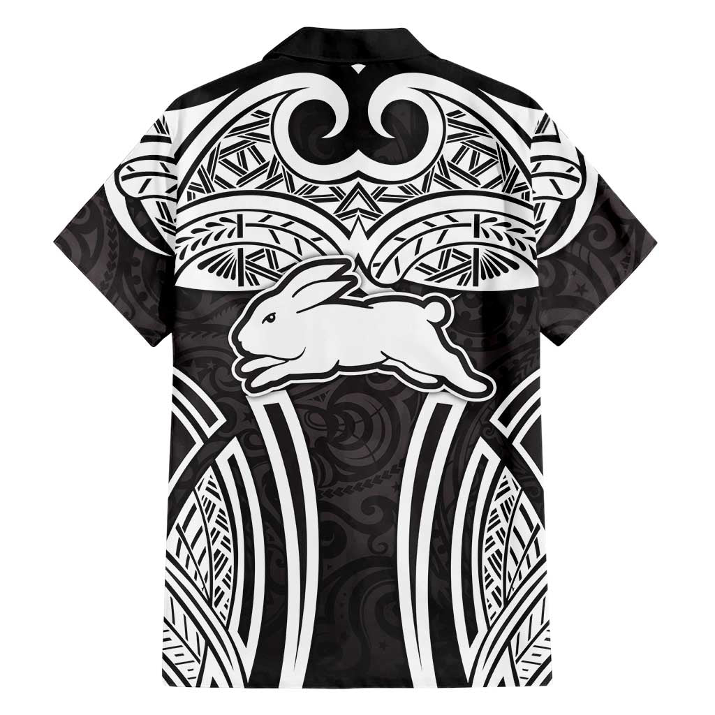 South Sydney Rabbitohs Rugby Family Matching Tank Maxi Dress and Hawaiian Shirt Polynesian Tribal Rabbit Warrior Black White Pattern