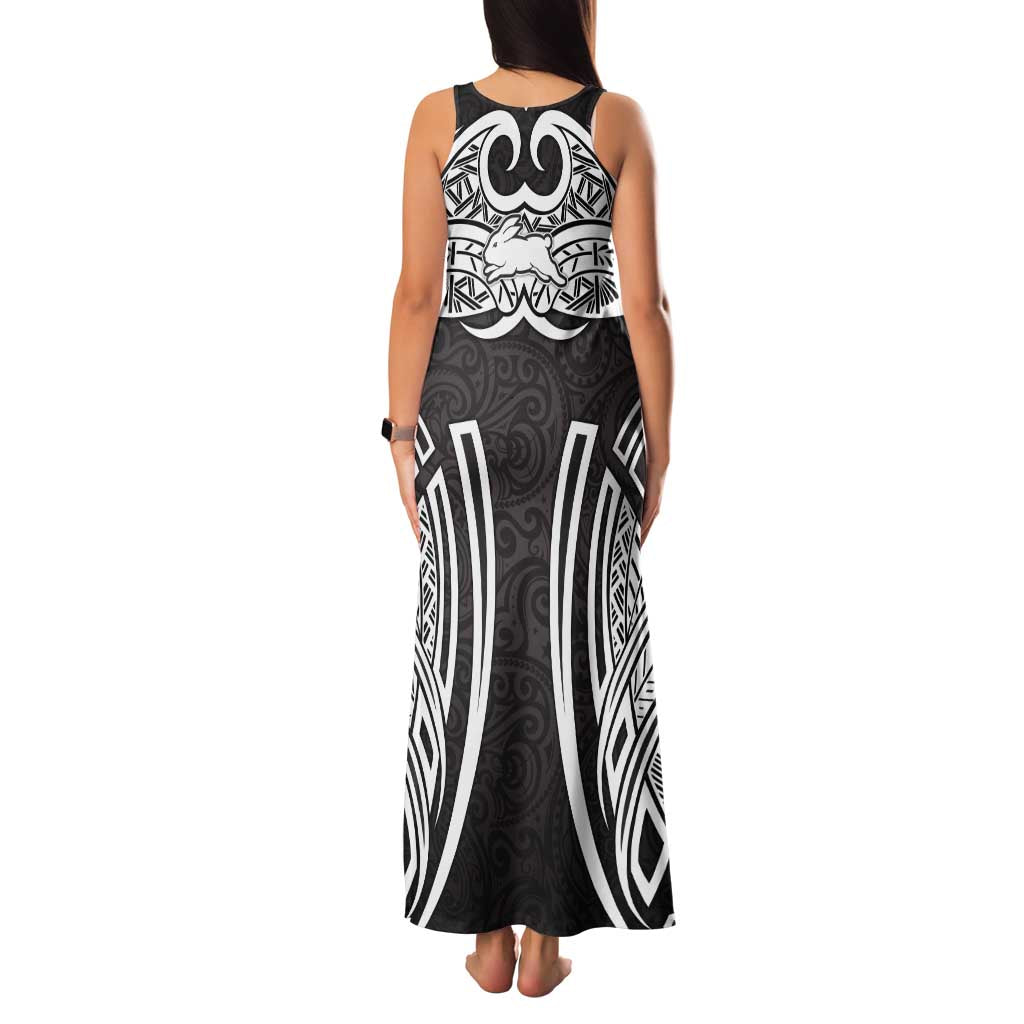 South Sydney Rabbitohs Rugby Family Matching Tank Maxi Dress and Hawaiian Shirt Polynesian Tribal Rabbit Warrior Black White Pattern