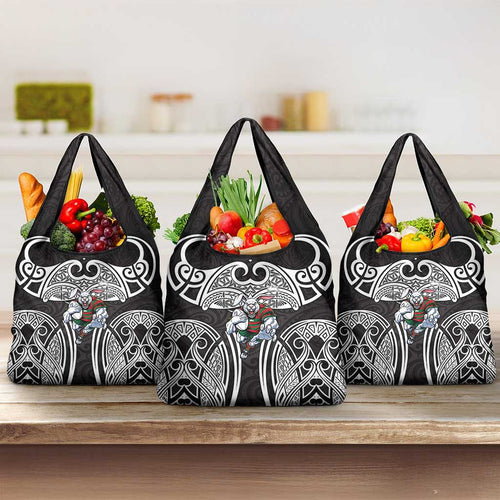 South Sydney Rabbitohs Rugby Grocery Bag Polynesian Tribal Rabbit Warrior Black White Pattern