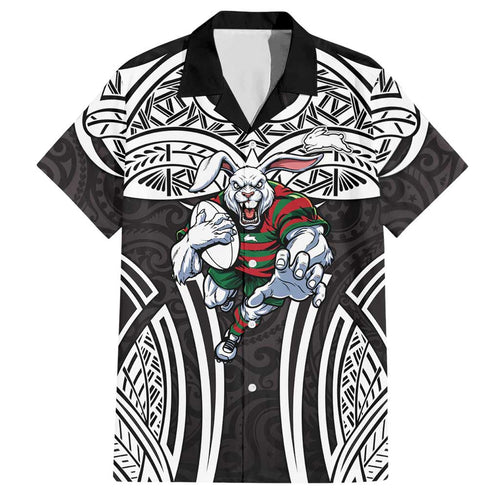 South Sydney Rabbitohs Rugby Hawaiian Shirt Polynesian Tribal Rabbit Warrior Black White Pattern