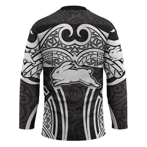 South Sydney Rabbitohs Rugby Hockey Jersey Polynesian Tribal Rabbit Warrior Black White Pattern