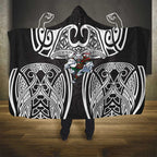 South Sydney Rabbitohs Rugby Hooded Blanket Polynesian Tribal Rabbit Warrior Black White Pattern