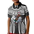 South Sydney Rabbitohs Rugby Kid Polo Shirt Polynesian Tribal Rabbit Warrior Black White Pattern