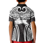 South Sydney Rabbitohs Rugby Kid Polo Shirt Polynesian Tribal Rabbit Warrior Black White Pattern