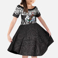 South Sydney Rabbitohs Rugby Kid Short Sleeve Dress Polynesian Tribal Rabbit Warrior Black White Pattern