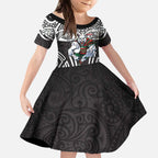 South Sydney Rabbitohs Rugby Kid Short Sleeve Dress Polynesian Tribal Rabbit Warrior Black White Pattern