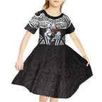 South Sydney Rabbitohs Rugby Kid Short Sleeve Dress Polynesian Tribal Rabbit Warrior Black White Pattern