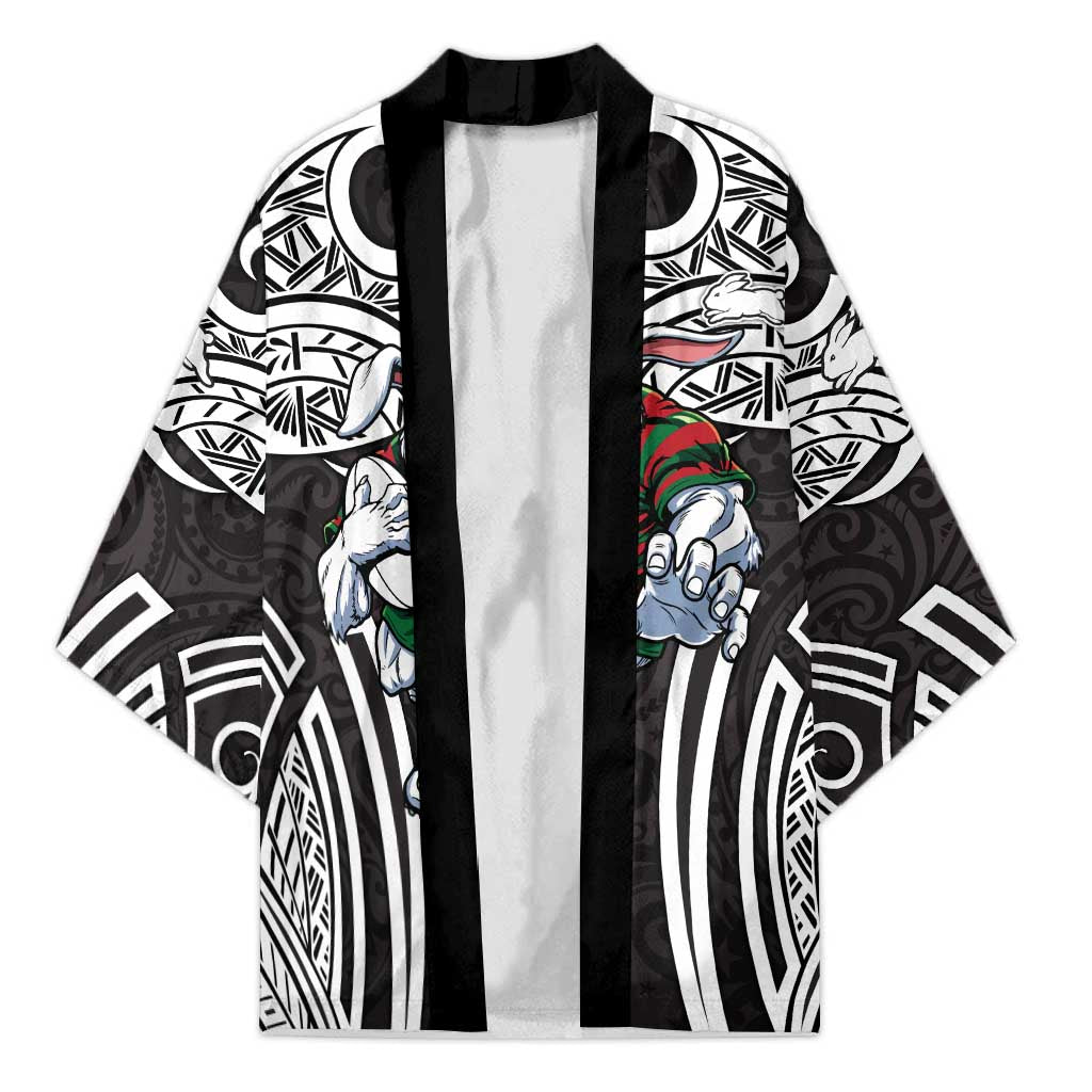 South Sydney Rabbitohs Rugby Kimono Polynesian Tribal Rabbit Warrior Black White Pattern