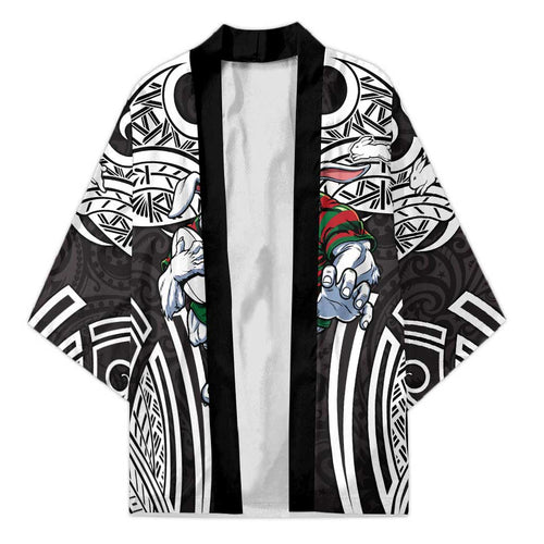South Sydney Rabbitohs Rugby Kimono Polynesian Tribal Rabbit Warrior Black White Pattern