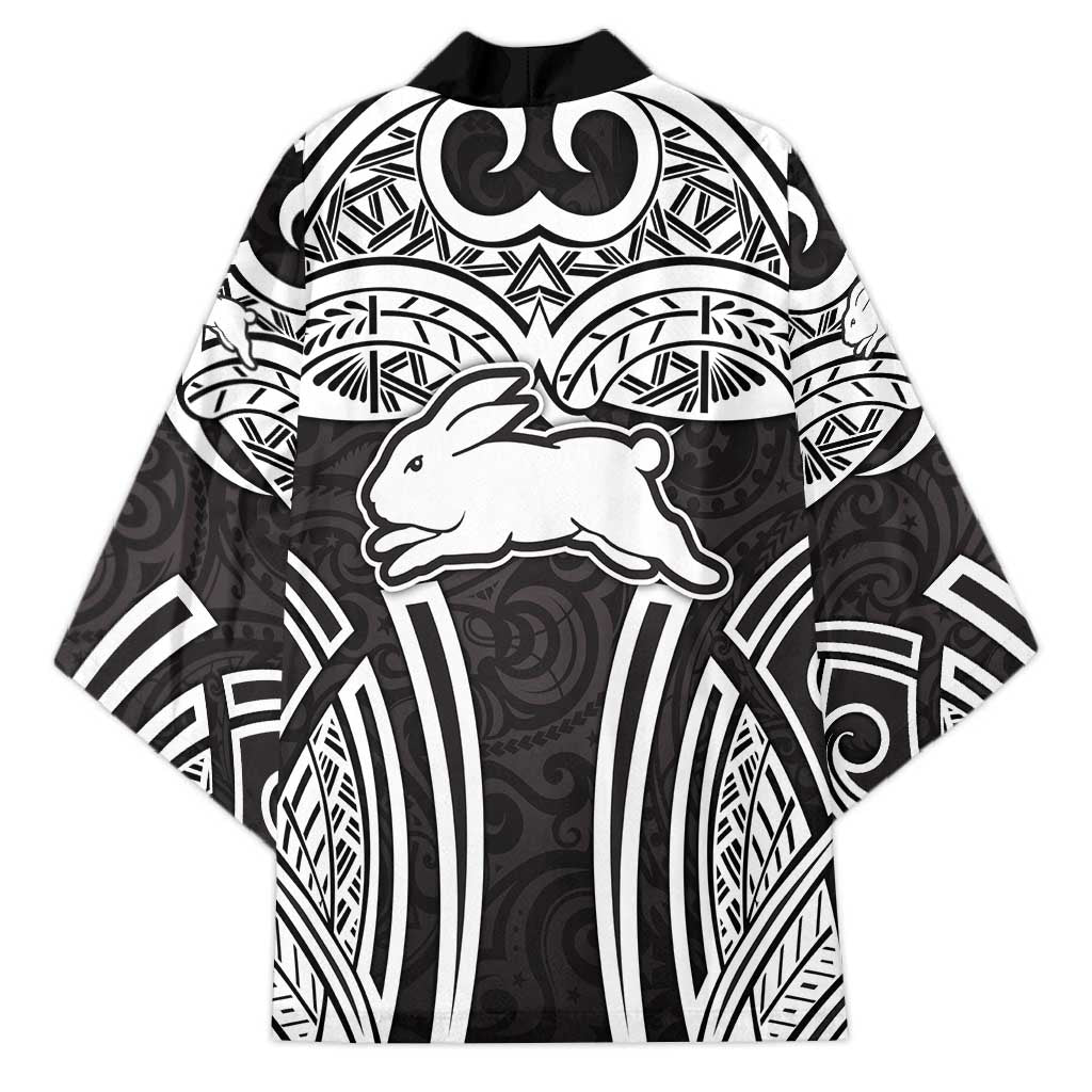 South Sydney Rabbitohs Rugby Kimono Polynesian Tribal Rabbit Warrior Black White Pattern