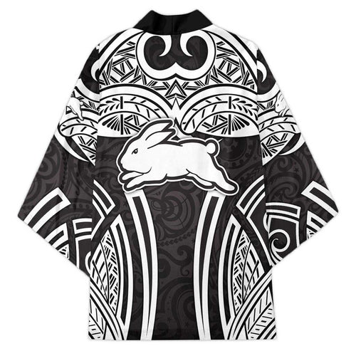 South Sydney Rabbitohs Rugby Kimono Polynesian Tribal Rabbit Warrior Black White Pattern