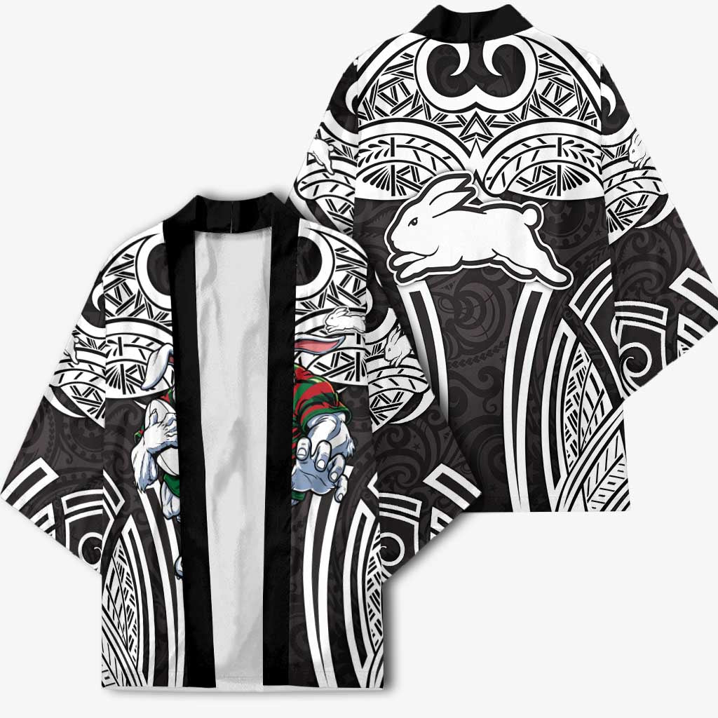 South Sydney Rabbitohs Rugby Kimono Polynesian Tribal Rabbit Warrior Black White Pattern