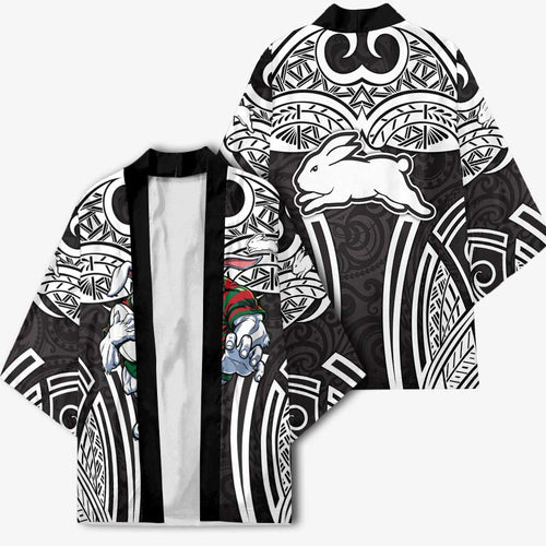 South Sydney Rabbitohs Rugby Kimono Polynesian Tribal Rabbit Warrior Black White Pattern