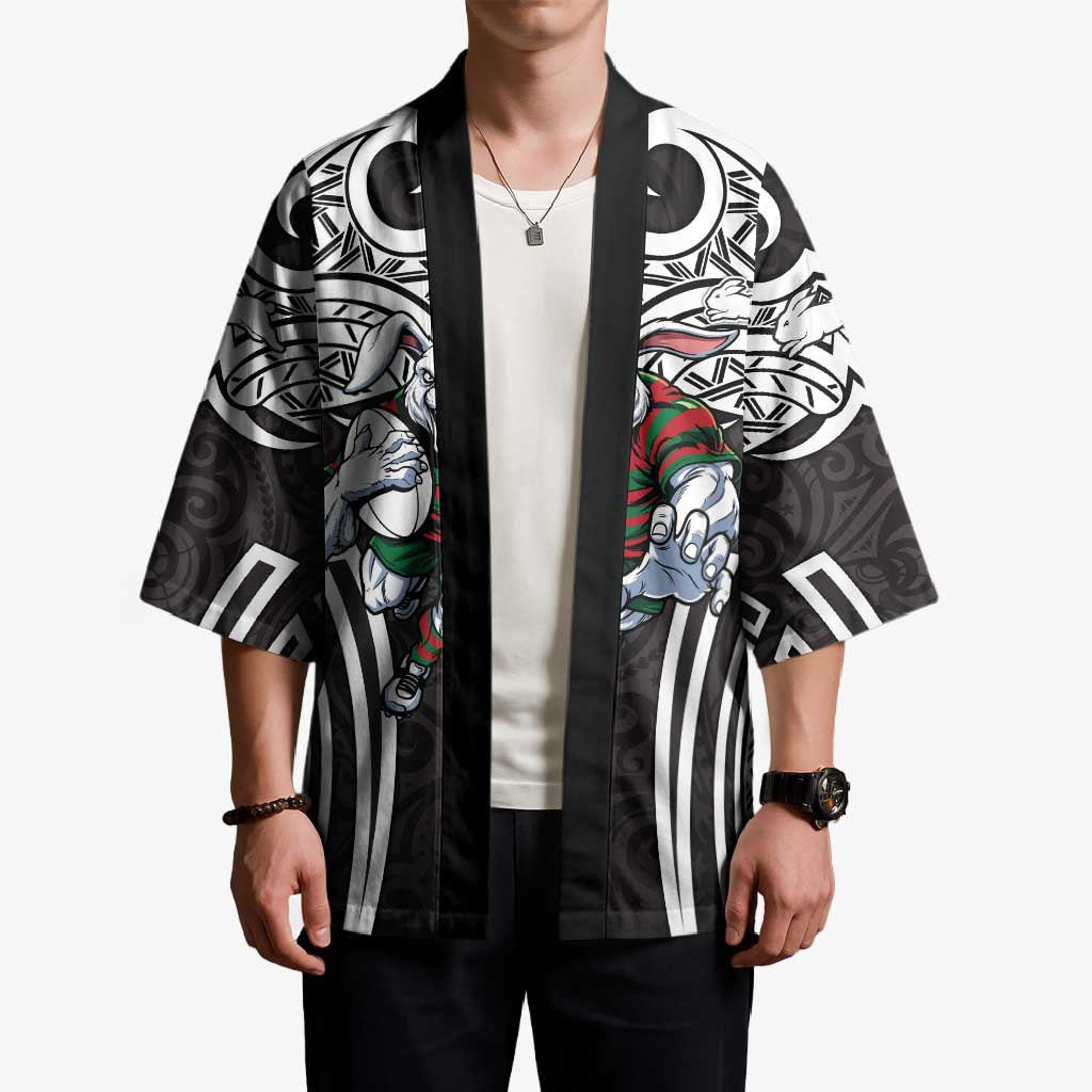 South Sydney Rabbitohs Rugby Kimono Polynesian Tribal Rabbit Warrior Black White Pattern