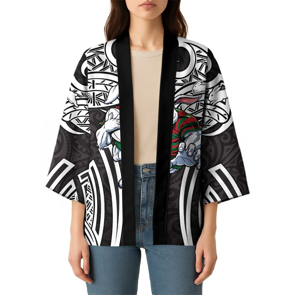 South Sydney Rabbitohs Rugby Kimono Polynesian Tribal Rabbit Warrior Black White Pattern