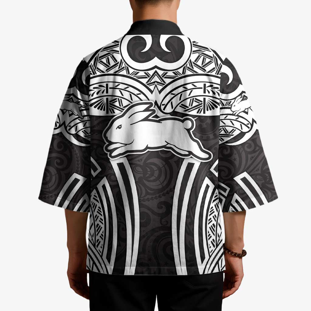 South Sydney Rabbitohs Rugby Kimono Polynesian Tribal Rabbit Warrior Black White Pattern