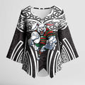 South Sydney Rabbitohs Rugby Kimono Sleeve Blouse Polynesian Tribal Rabbit Warrior Black White Pattern