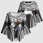 South Sydney Rabbitohs Rugby Kimono Sleeve Blouse Polynesian Tribal Rabbit Warrior Black White Pattern