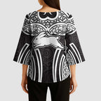 South Sydney Rabbitohs Rugby Kimono Sleeve Blouse Polynesian Tribal Rabbit Warrior Black White Pattern