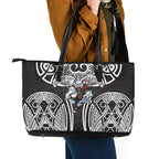 South Sydney Rabbitohs Rugby Leather Tote Bag Polynesian Tribal Rabbit Warrior Black White Pattern
