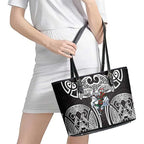 South Sydney Rabbitohs Rugby Leather Tote Bag Polynesian Tribal Rabbit Warrior Black White Pattern