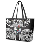 South Sydney Rabbitohs Rugby Leather Tote Bag Polynesian Tribal Rabbit Warrior Black White Pattern