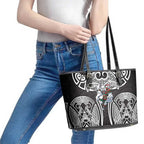 South Sydney Rabbitohs Rugby Leather Tote Bag Polynesian Tribal Rabbit Warrior Black White Pattern
