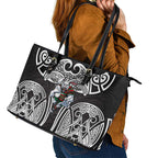 South Sydney Rabbitohs Rugby Leather Tote Bag Polynesian Tribal Rabbit Warrior Black White Pattern