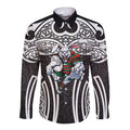South Sydney Rabbitohs Rugby Long Sleeve Button Shirt Polynesian Tribal Rabbit Warrior Black White Pattern